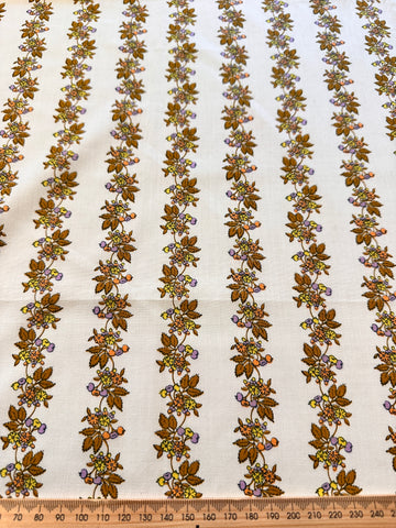 Vintage Fabric 1970s Boho Hippie Small Flowers Fruit on White Cotton 88cm Wide
