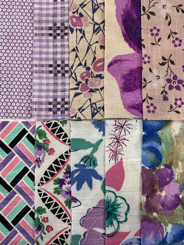 6cm x 12cm Fabric Pack - 10 Pieces - Mid-Century Cottons  - Purples