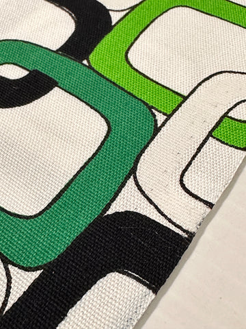 REMNANT Vintage Fabric 60s 70s Mod Bright Green Interlocking Squares Cotton 43cm x 45cm