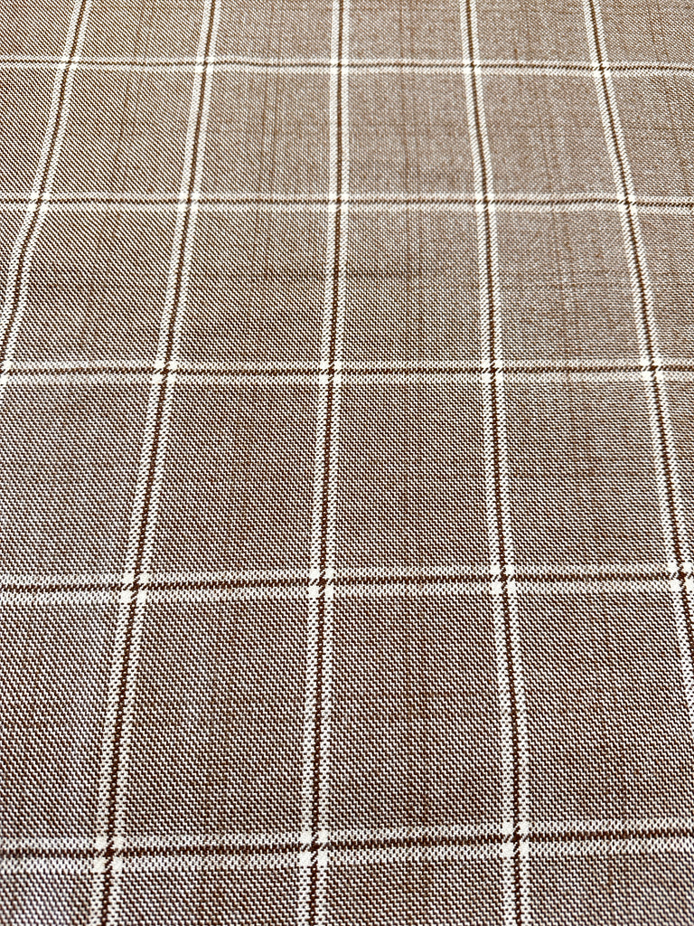 FAT QUARTER Vintage Fabric Wool Blend? 1960s Windowpane Check Plaid Browns 70cm Wide