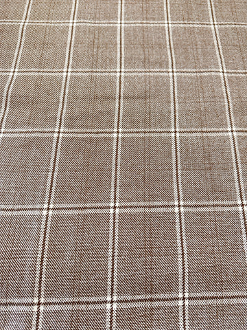 FAT QUARTER Vintage Fabric Wool Blend? 1960s Windowpane Check Plaid Browns 70cm Wide