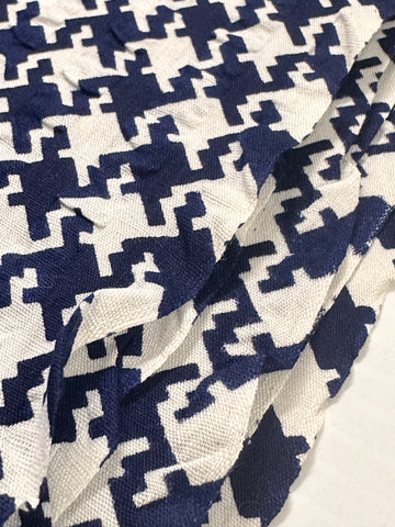 Vintage Fabric 1960s 70s Classic Navy Houndstooth Cotton Seersucker 88cm Wide