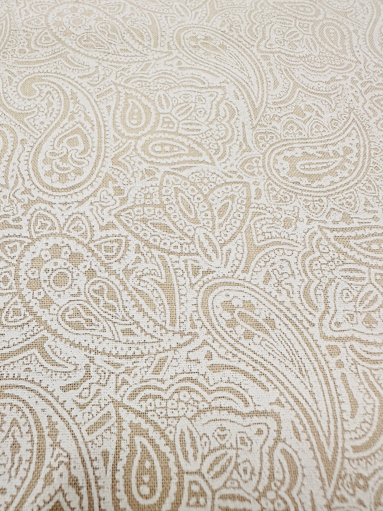 Modern Fabric Quilt Cotton Intricate White Paisley on Taupe 112cm Wide