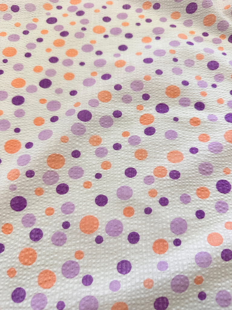 Vintage Fabric 1960s? Peach & Lavender Mod Spots Cotton Plisse Seersucker 88cm Wide