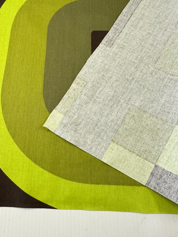 REMNANT Vintage Fabric 1970s Super Graphic Retro Curves Greens Brown Sonata 57cm x 51cm