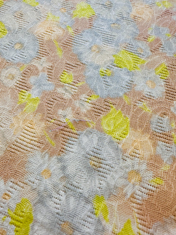 FAT QUARTER Vintage Fabric 1960s Lime Green & Grey Floral on Textured Cotton 44cm x 50cm