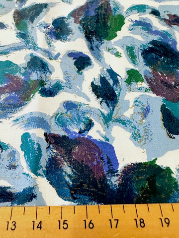LAST PIECE Vintage Fabric 1960s? Rich Blues Greens Painterly Foliage Cotton 88cm x 50cm