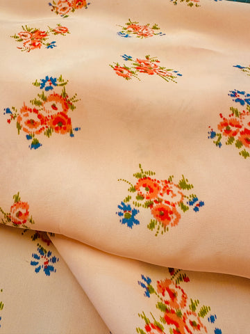 Rare 1930s Silky Natural Rayon Pale Pink w/ Small Flowers 72cm x 215cm
