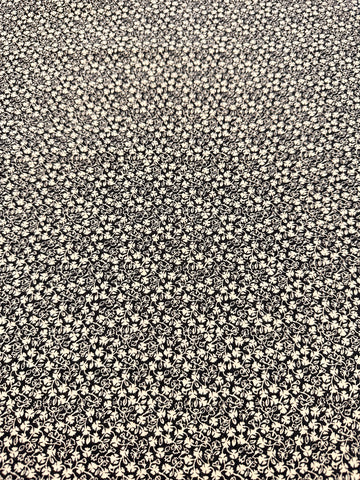 Vintage Fabric 1970s? 80s? Light Weight Cotton w/ Tiny White Leaves on Black 112cm Wide