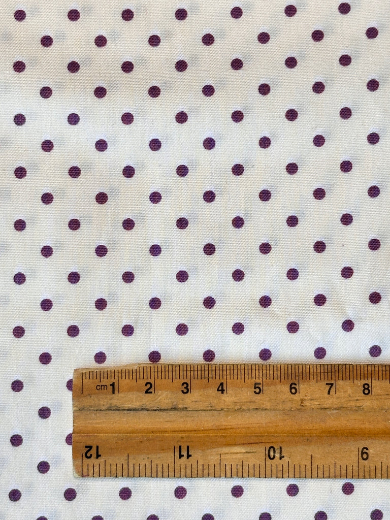 Modern? Vintage 80s? Fabric Sweet Tiny Dark Lavender Dots on Cream Quilt Cotton 112cm Wide