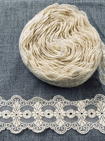 Vintage Cream Lace Trim Mid-Century Intricate 4.3cm Wide