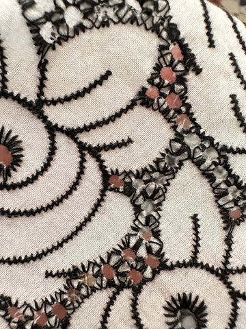 Modern Fabric Amazing Black Thread Anglaise Roses? Cotton Voile 108cm Wide