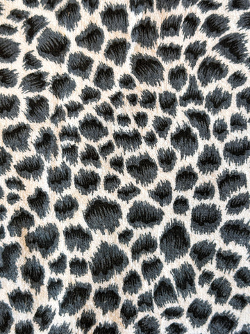 Vintage Fabric 80s? Cotton Terry Towelling Black Grey Leopard Print 128cm Wide