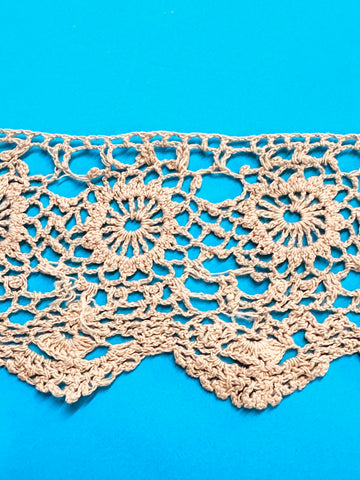 Rare Antique Handmade Crochet Trim 1920s? Pale Taupe 45mm Wide