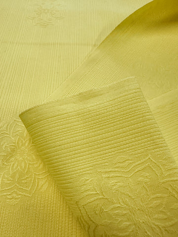 REMNANT: Vintage Fabric 1960s Lemon Yellow Cotton Pique w/ Embossed Flower 44cm x 43cm