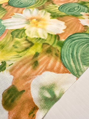 LAST PIECE Vintage Fabric 1960s Rich Amazing Balls? Fruit? & Flowers Cotton 88cm x 50cm