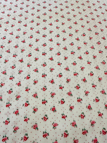 Vintage Fabric 1980s Delightful Tiny Pink Rose on White & Tiny Spot 88cm Wide
