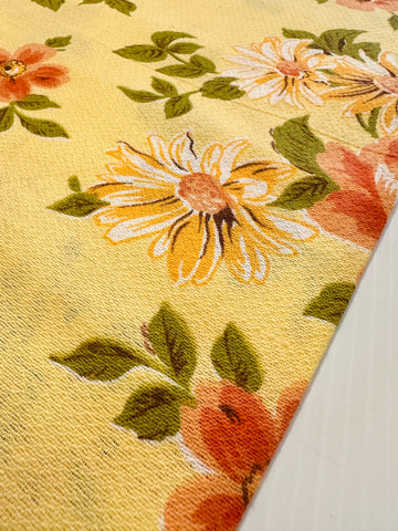 Vintage Fabric 1960s Bright Floral on Yellow Cotton Cretonne 88cm Wide