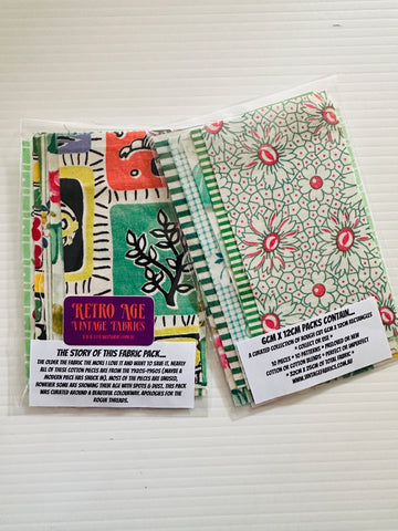 6cm x 12cm Fabric Pack - 10 Pieces - Mid-Century Cottons  - Greens