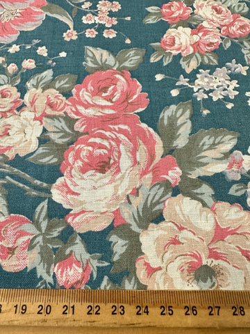 Modern Fabric 2000s Quality Cotton Pink Flowers on Teak 100cm Wide