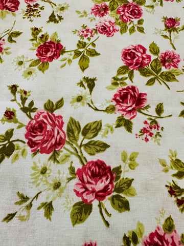 LAST PIECE Modern Fabric Quilt Cotton Pink Flowers on Pale Blue 108cm x 50cm