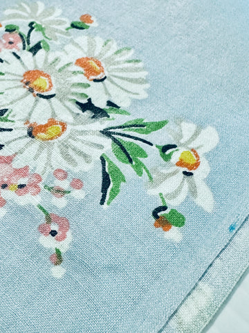 Vintage Fabric 40s 50s Rare Chintz Dress Cotton w/ Pretty Bouquets on Sky Blue 88cm Wide