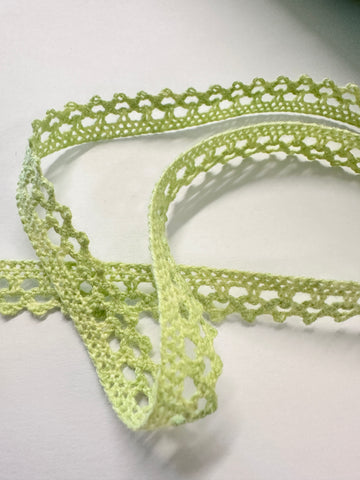 Vintage Woven Crochet Style Lime Green Cotton Trim 1960s 70s 10mm Wide