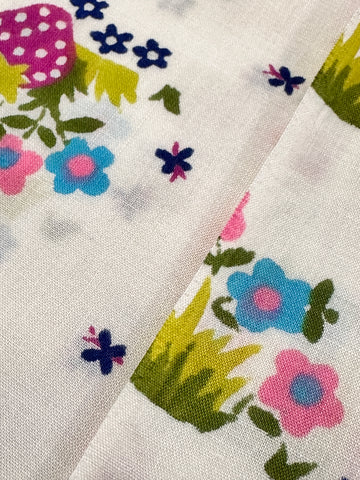 REMNANT Vintage Fabric 1970s? Light Weight Cotton w/ Cute Berries Butterflies Flowers 43cm x 27cm