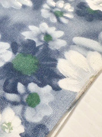LAST PIECE Vintage Fabric 1960s Dramatic Greys White Flowers w/ Green Centres Cotton 88cm x 50cm