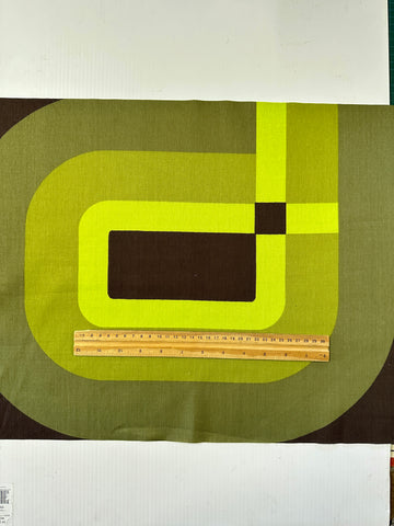 REMNANT Vintage Fabric 1970s Super Graphic Retro Curves Greens Brown Sonata 59cm x 41cm