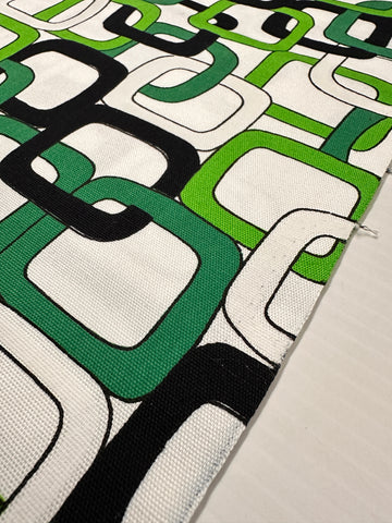 REMNANT Vintage Fabric 60s 70s Mod Bright Green Interlocking Squares Cotton 43cm x 45cm