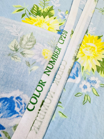REMNANT Modern Fabric 40s Style Light Blue Cotton w/ Delightful Flowers Lazybones? 55cm x 30cm