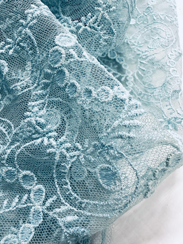 Vintage Fabric 1960s? 1970s Striking Pale Blue Lace 90cm Wide