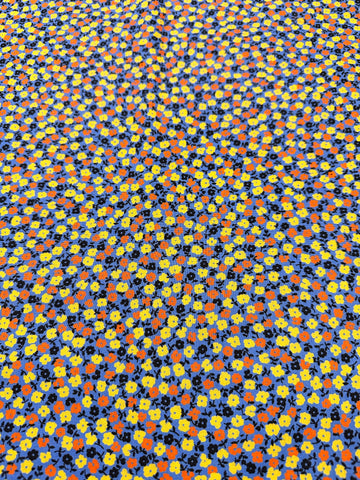 Modern Fabric Everything But The Kitchen Sink 2016 Aunt Helen’s Dress small Yellow Black Orange Flowers on Blue RJR Studio Quilt Cotton 112cm Wide