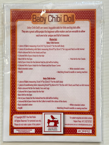 BABY CHIBI DOLL: One Red Robin Sewing Pattern 2007 Complete Jhoanna Monte