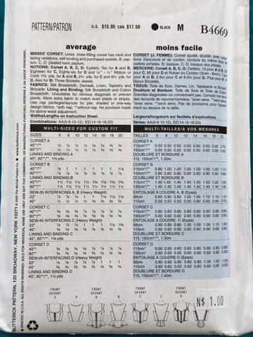 MISSES’ CORSET: Butterick Making History Sewing Pattern  2005 Complete FF Size 14-16-18-20 *B4669