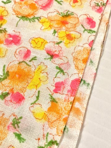 Vintage Fabric 70s Bright Flowers on White Cotton 88cm Wide