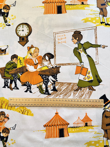 Vintage Fabric 1970s Novelty Textured Cotton Crepe w/ Nursery Rhyme Images 116cm Wide