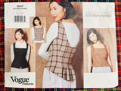 VEST & TOP: Vogue American Designer Sewing Pattern Anne Klein 1996 Sizes 12-16 Unused Complete *1847