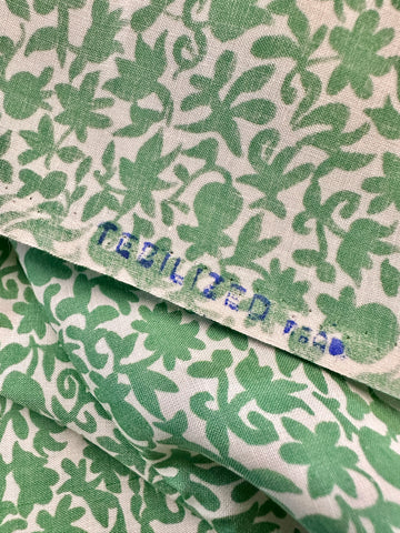 Vintage Fabric 1930s? 40s? Rare Tootal Namrit Cotton w/ Art Deco Green Simple Flowers 88cm Wide