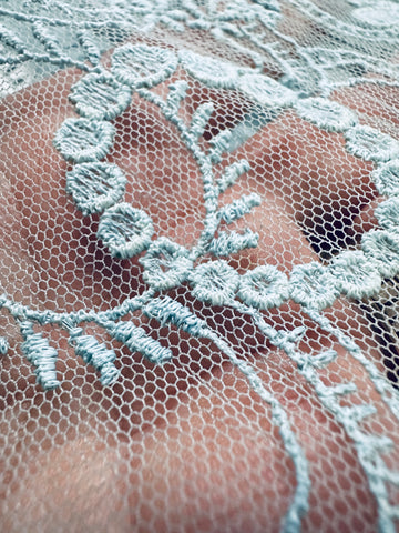 Vintage Fabric 1960s? 1970s Striking Pale Blue Lace 90cm Wide