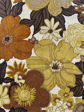 Vintage Fabric 1970s 80s Hero Thick Upholstery Linen Romantic Floral Browns 68cm Wide