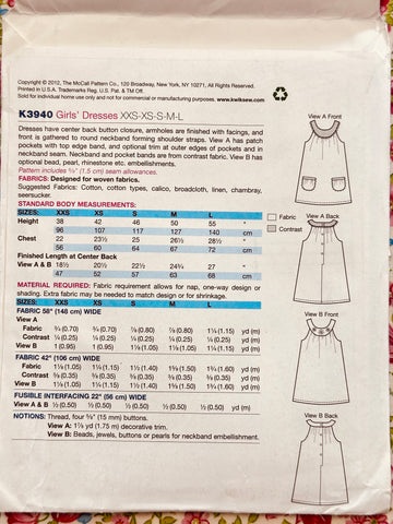GIRL’S DRESS: Kwik Sew Sewing Pattern 2012 Sizes XXS-XS-S-M-L Complete FF *K3940