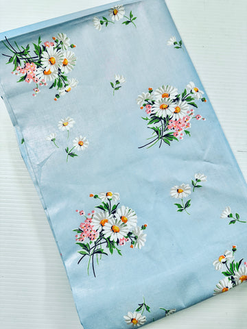 Vintage Fabric 40s 50s Rare Chintz Dress Cotton w/ Pretty Bouquets on Sky Blue 88cm Wide