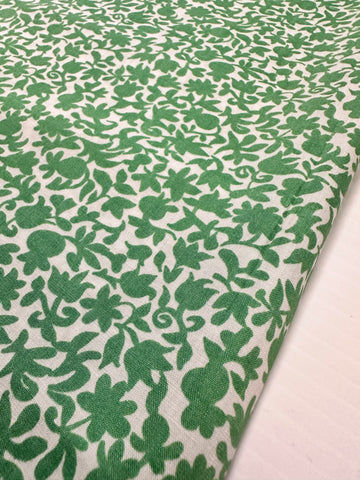 Vintage Fabric 1930s? 40s? Rare Tootal Namrit Cotton w/ Art Deco Green Simple Flowers 88cm Wide