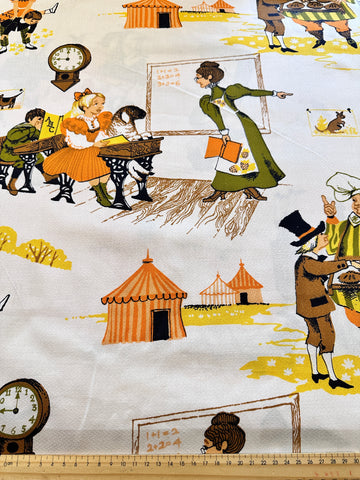 Vintage Fabric 1970s Novelty Textured Cotton Crepe w/ Nursery Rhyme Images 116cm Wide