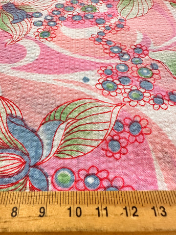 Vintage Fabric 1960s 70s Pacifica Psychedelic Pink Tropical Cotton Plisse 88cm Wide