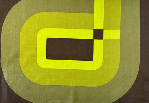 REMNANT Vintage Fabric 1970s Super Graphic Retro Curves Greens Brown Sonata 59cm x 41cm