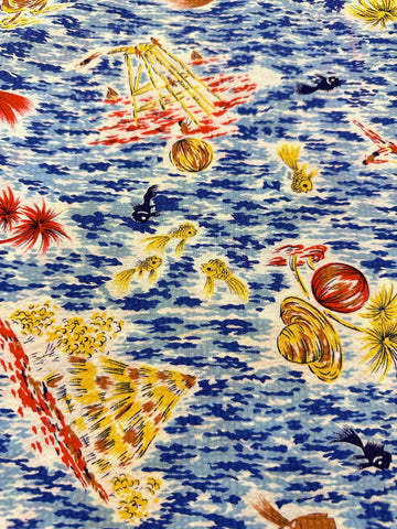 Vintage Fabric 1950s Pacifica Tropical Cotton Seersucker 88cm Wide