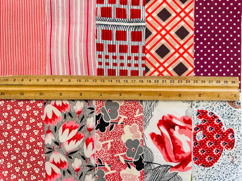 6cm x 12cm Fabric Pack - 10 Pieces - Mid-Century Cottons - Reds
